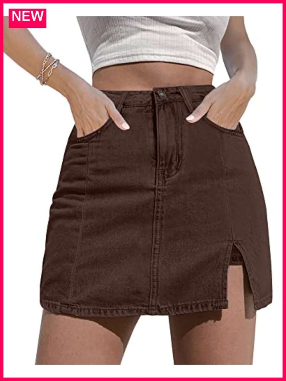 Women's High Waisted Denim Skort Mini Skirt with Side Slit, Button Zipper 5